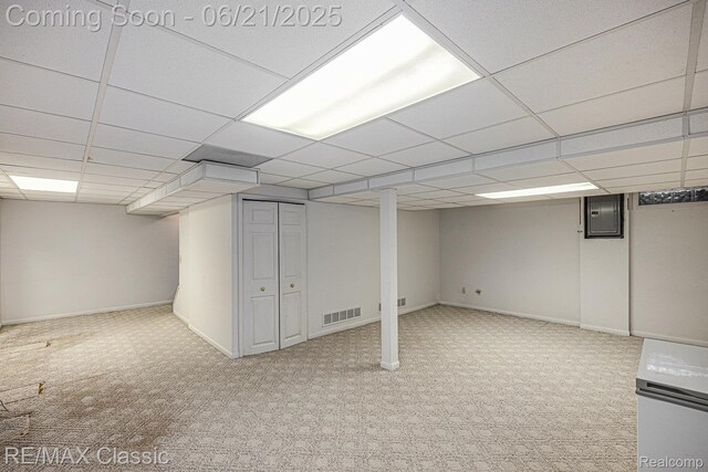 1925 Dawn Ridge Rd, Commerce Twp, MI 48390 - finished basement featuring carpet floors, electric panel, and a drop ceiling