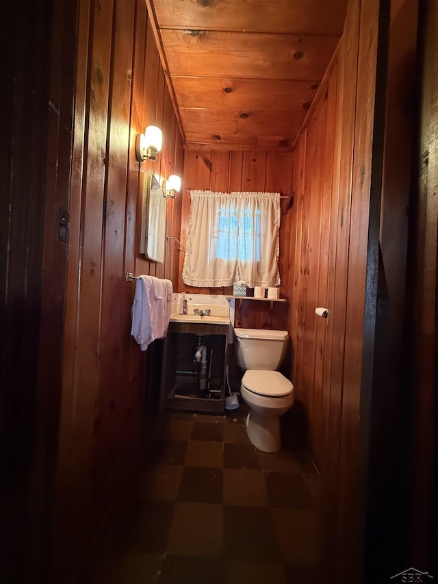 578 W Houghton Lake Dr, Prudenville, MI 48651 - bathroom featuring wood walls, tile patterned floors, and wood ceiling