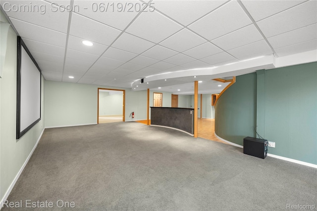 2505 Cedar Key Dr, Lake Orion, MI 48360 - finished below grade area with carpet flooring, a paneled ceiling, and recessed lighting