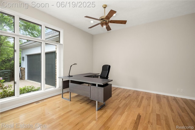 2505 Cedar Key Dr, Lake Orion, MI 48360 - home office with light wood-style floors, a ceiling fan, and recessed lighting