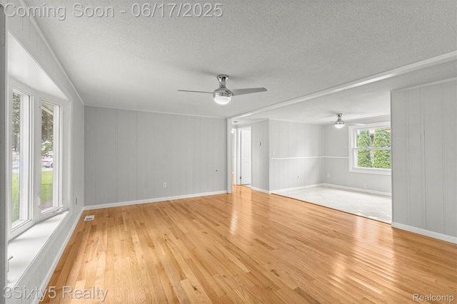 36513 Evans St, New Boston, MI 48164 - spare room with a ceiling fan, light wood finished floors, and a textured ceiling