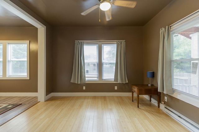 318 Cecil St, Buchanan, MI 49107 - spare room featuring baseboard heating, wood finished floors, healthy amount of natural light, and ceiling fan