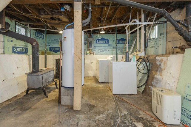 318 Cecil St, Buchanan, MI 49107 - unfinished basement featuring independent washer and dryer, water heater, and electric panel