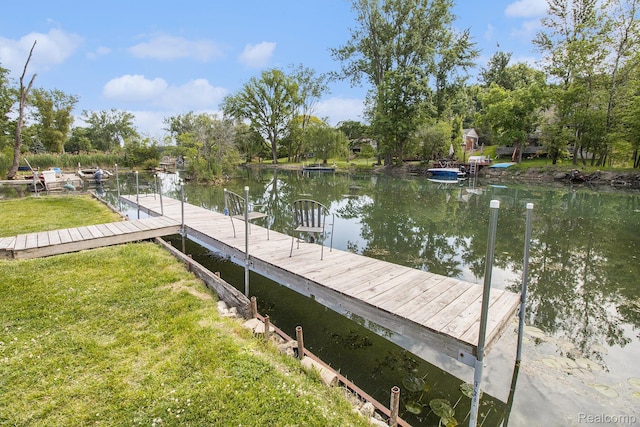 22085 Thorofare Rd, Grosse Ile, MI 48138 - dock featuring a water view and a yard