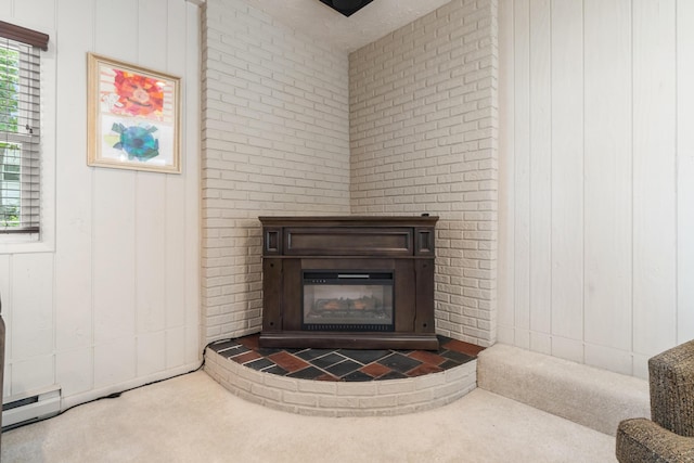 3125 Fawn Ln, Jackson, MI 49201 - detailed view of carpet flooring, a glass covered fireplace, and wooden walls