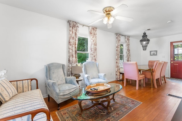 317 Cherry St, South Haven, MI 49090 - living room with wood finished floors and ceiling fan