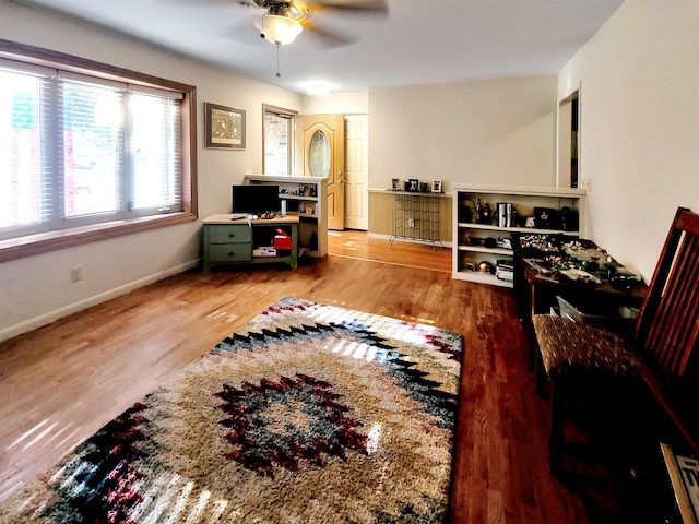 424 Leland St, Flushing, MI 48433 - living area with a ceiling fan and wood finished floors