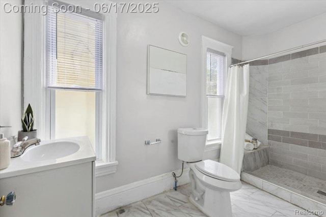 3920 Clark St, Canton, MI 48184 - full bath featuring marble look tile flooring, a tile shower, and vanity