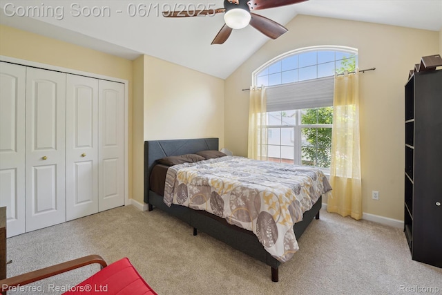 51159 Luke Ln, Novi, MI 48374 - carpeted bedroom featuring lofted ceiling, a closet, and ceiling fan