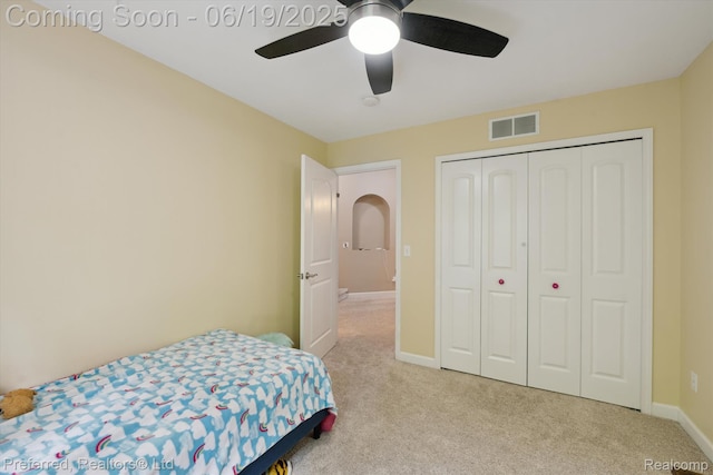 51159 Luke Ln, Novi, MI 48374 - bedroom with carpet flooring, a closet, and a ceiling fan