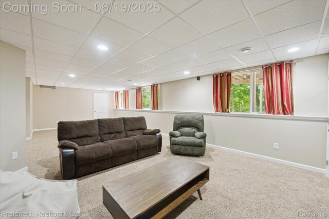 51159 Luke Ln, Novi, MI 48374 - living area with carpet floors, a drop ceiling, and recessed lighting