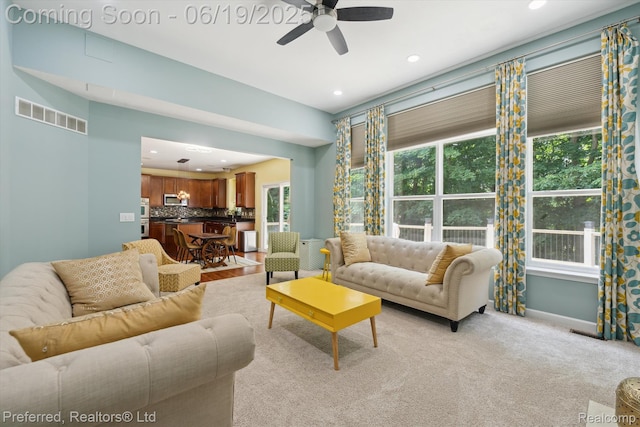 51159 Luke Ln, Novi, MI 48374 - living room featuring ceiling fan and recessed lighting