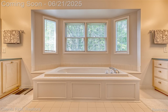 1070 Pointe Place Ct, Rochester, MI 48307 - full bath featuring healthy amount of natural light, a garden tub, vanity, and tile patterned floors