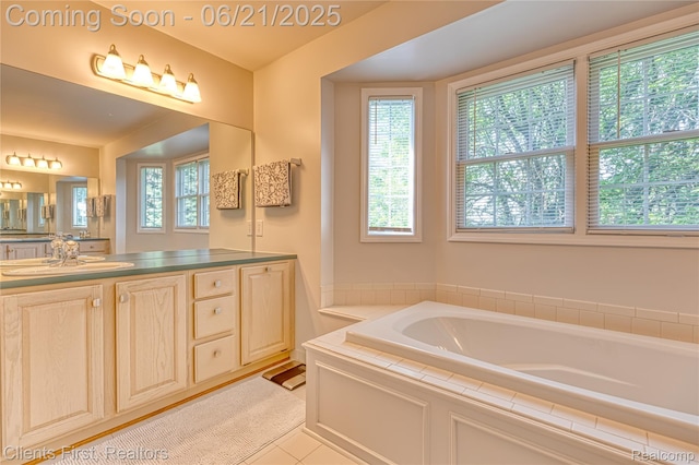 1070 Pointe Place Ct, Rochester, MI 48307 - bathroom featuring double vanity, a garden tub, and tile patterned floors