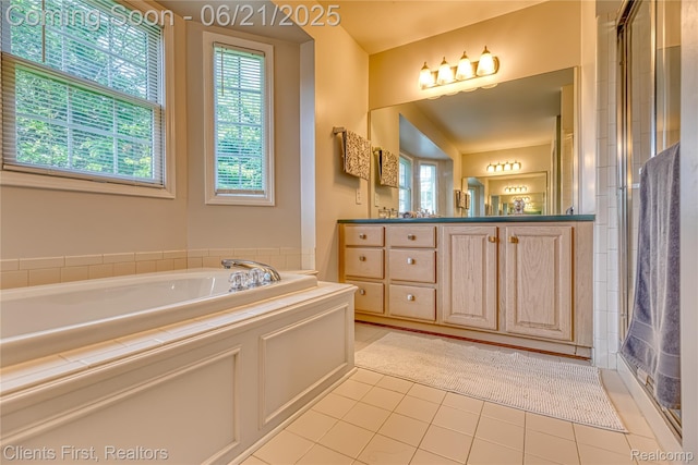 1070 Pointe Place Ct, Rochester, MI 48307 - full bath with vanity, a bath, tile patterned floors, and a shower