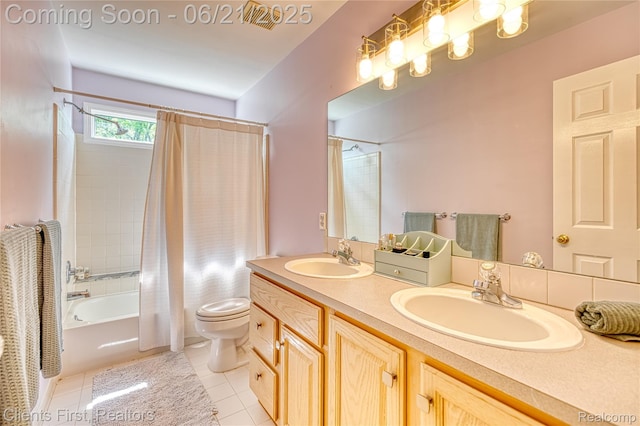1070 Pointe Place Ct, Rochester, MI 48307 - bathroom featuring double vanity, shower / tub combo with curtain, and tile patterned floors