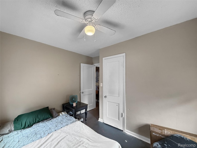 20115 Pelkey St, Detroit, MI 48205 - bedroom with ceiling fan, a textured ceiling, and concrete flooring