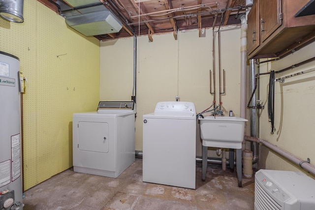 3745 Cedaridge Rd, Kalamazoo, MI 49008 - laundry room with cabinet space, separate washer and dryer, and gas water heater