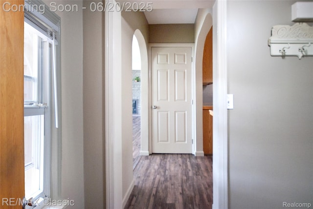 1861 Ladd Rd, Wolverine Lake, MI 48390 - corridor with arched walkways and dark wood finished floors