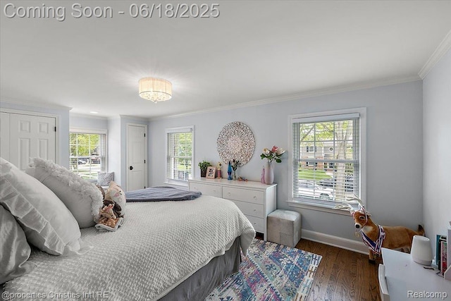 586 Fairfax St, Birmingham, MI 48009 - bedroom featuring crown molding and dark wood-style flooring