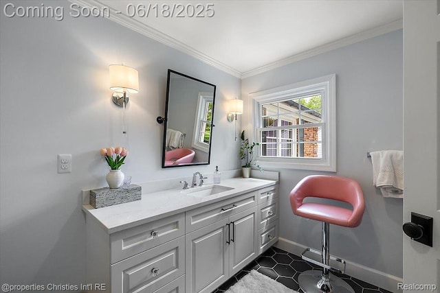 586 Fairfax St, Birmingham, MI 48009 - bathroom featuring ornamental molding and vanity