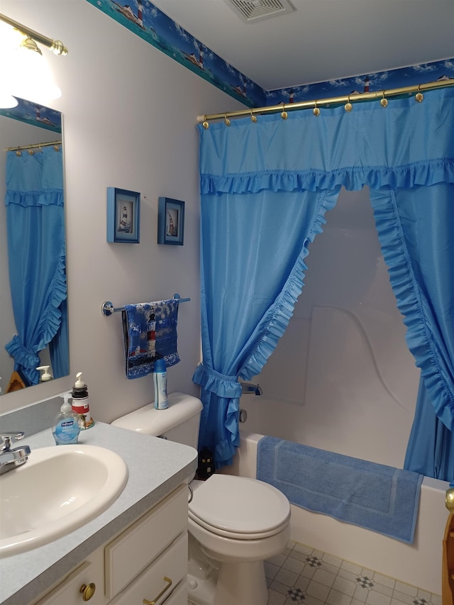 3144 Amsterdam Dr, Clio, MI 48420 - bathroom with shower / bath combination with curtain, vanity, and tile patterned floors