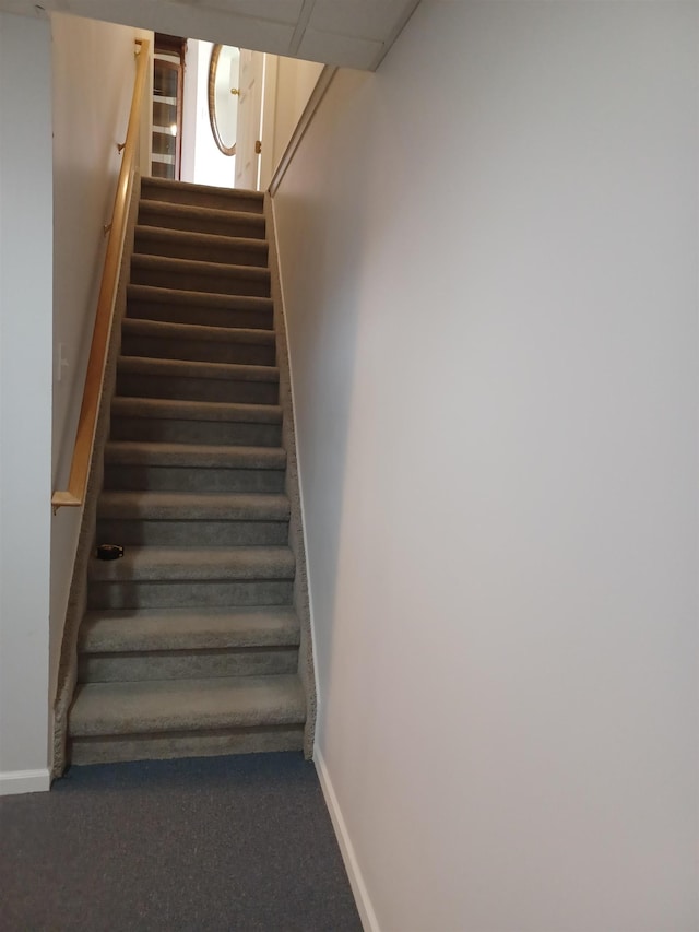 3144 Amsterdam Dr, Clio, MI 48420 - staircase featuring baseboards and carpet floors