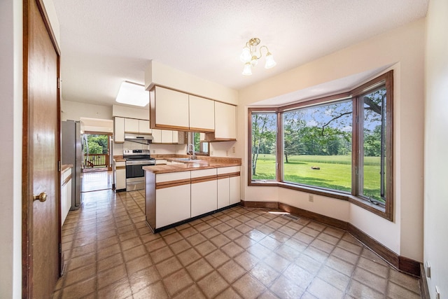 7385 Macomber Ct, Ann Arbor, MI 48103 - kitchen with appliances with stainless steel finishes, under cabinet range hood, a peninsula, white cabinets, and light countertops