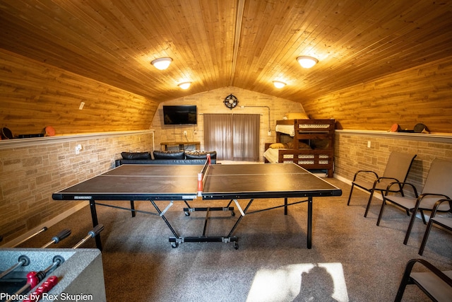 4767 S River St, Newaygo, MI 49337 - recreation room with lofted ceiling, wood ceiling, brick wall, and wooden walls