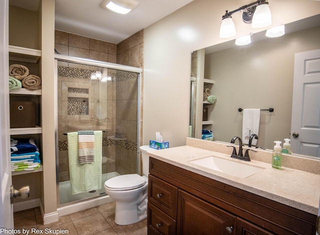 4767 S River St, Newaygo, MI 49337 - full bathroom featuring vanity, tile patterned floors, and a shower stall