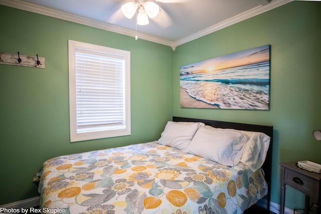 4767 S River St, Newaygo, MI 49337 - bedroom with multiple windows, ornamental molding, and a ceiling fan