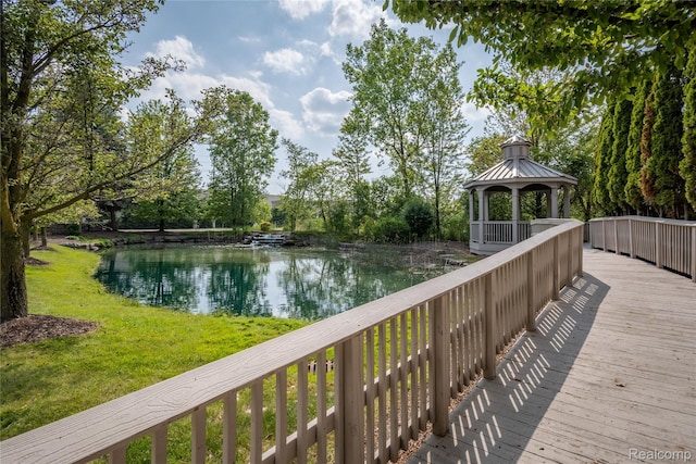25556 Portico Ln, Novi, MI 48375 - deck with a gazebo, a water view, and a yard