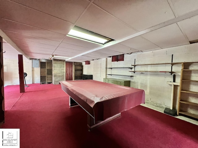 7379 N Irish Rd, Otisville, MI 48463 - rec room featuring carpet flooring, concrete block wall, and billiards table