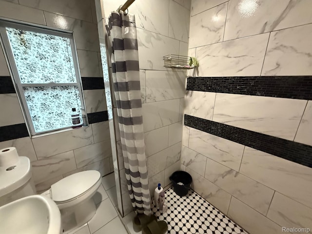 9208 Ward St, Detroit, MI 48228 - full bath with a tile shower and tile walls