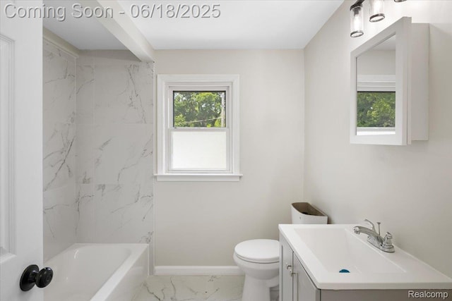11108 Craft St, Detroit, MI 48224 - bathroom with marble look tiles, vanity, and tub / shower combination
