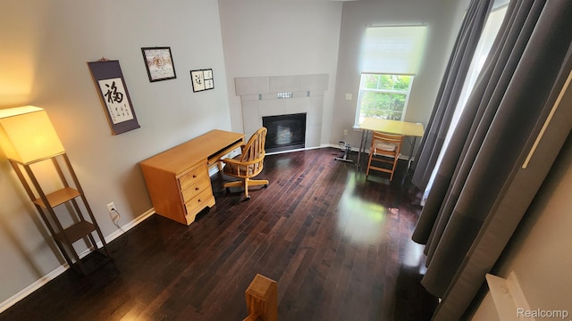870 Lothrop Rd Unit 6/1, Detroit, MI 48202 - office featuring a tile fireplace and dark wood-type flooring
