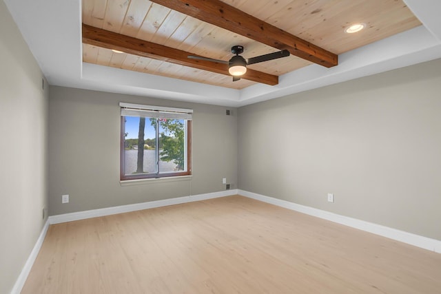 11786 E Sauk Trl, Jerome, MI 49249 - empty room featuring a wood ceiling with exposed beams, ceiling fan, wood finished floors, and recessed lighting