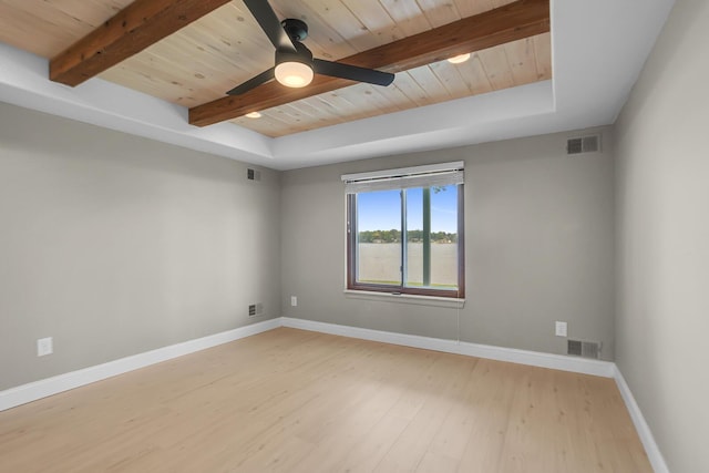 11786 E Sauk Trl, Jerome, MI 49249 - spare room with a wood ceiling with exposed beams, wood finished floors, and ceiling fan