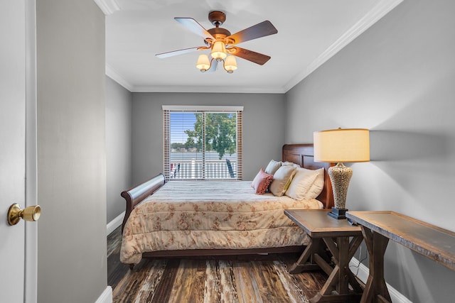11786 E Sauk Trl, Jerome, MI 49249 - bedroom featuring wood finished floors, ornamental molding, and ceiling fan