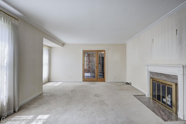 20 Oxford Blvd, Pleasant Ridge, MI 48069 - unfurnished living room featuring carpet, ornamental molding, and a fireplace
