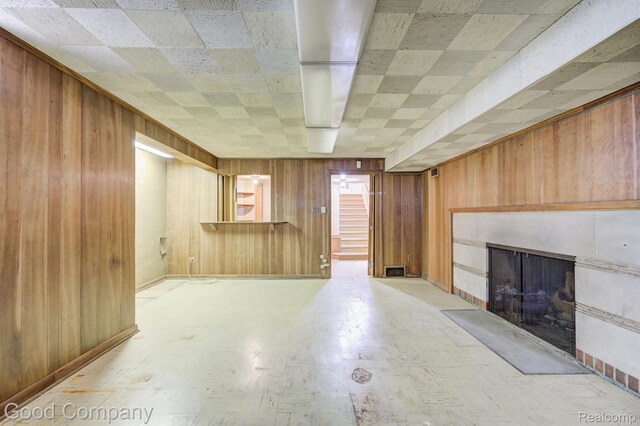 20 Oxford Blvd, Pleasant Ridge, MI 48069 - finished basement featuring wooden walls and a fireplace