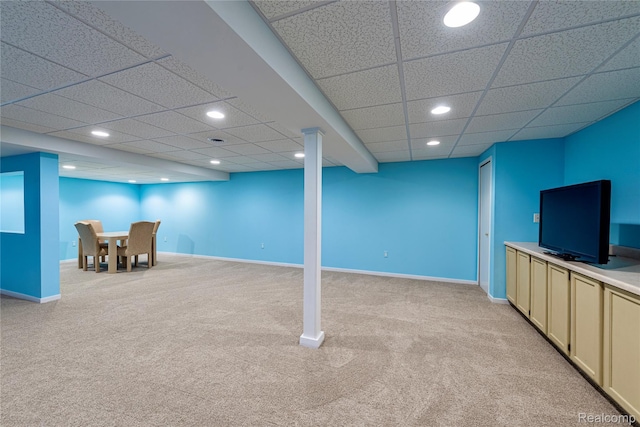 6760 Oyster Cv, West Bloomfield, MI 48323 - finished basement featuring light carpet, a paneled ceiling, and recessed lighting
