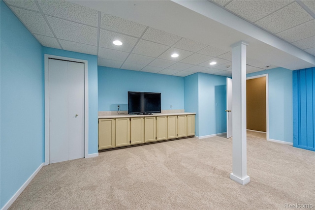 6760 Oyster Cv, West Bloomfield, MI 48323 - finished below grade area featuring a drop ceiling, light carpet, and recessed lighting
