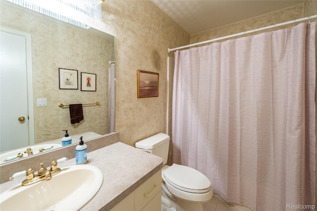 6760 Oyster Cv, West Bloomfield, MI 48323 - full bathroom with vanity, a shower with shower curtain, and tile patterned floors