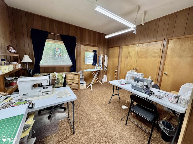 449 Noric Dr, Roscommon, MI 48653 - office featuring wooden walls and light colored carpet