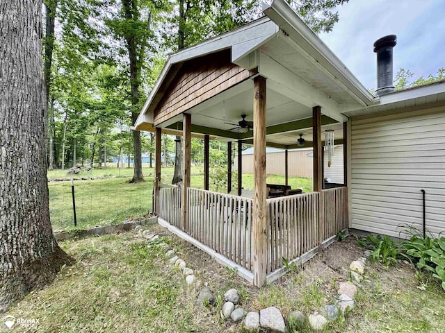 449 Noric Dr, Roscommon, MI 48653 - view of patio / terrace featuring ceiling fan and a wooden deck
