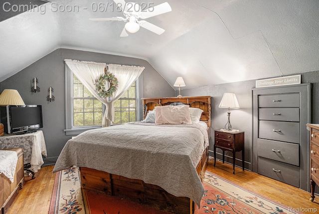 44988 52nd St, Lawrence, MI 49064 - bedroom featuring light wood-style floors, vaulted ceiling, and ceiling fan