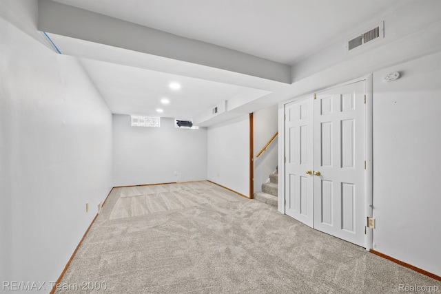 22902 Olmstead St, Dearborn, MI 48124 - finished below grade area featuring carpet flooring, stairs, and recessed lighting