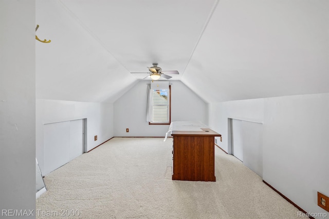 22902 Olmstead St, Dearborn, MI 48124 - additional living space with light carpet, vaulted ceiling, and ceiling fan