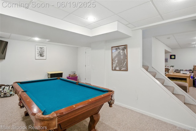 7950 Sandmar Ln, Davisburg, MI 48350 - playroom with a paneled ceiling, carpet floors, and billiards table